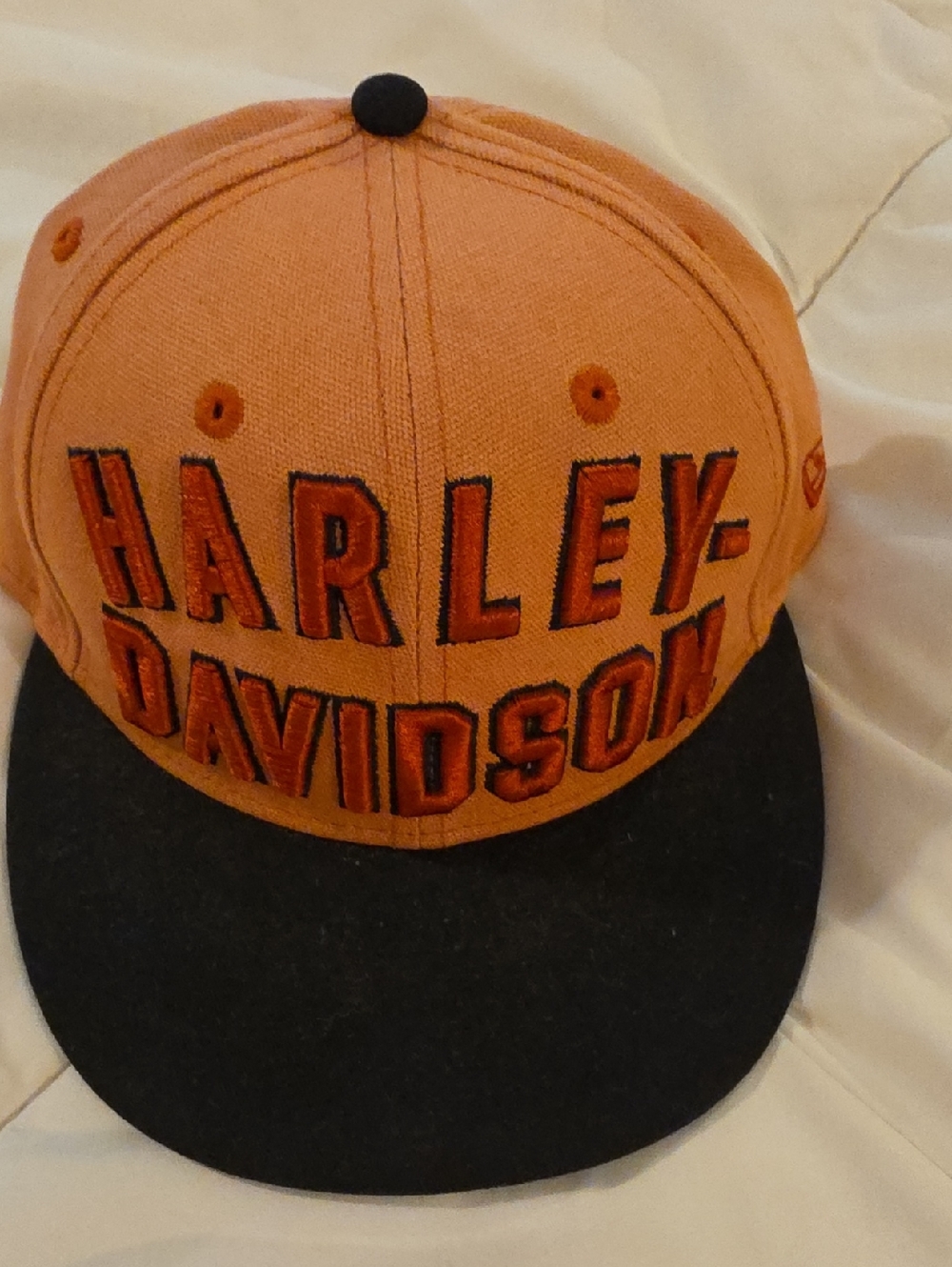 Harley-Davidson Orange Cap with Black Brim and Embroidered Logo